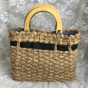 Amanda Smith Straw Handbag with Wooden Handles